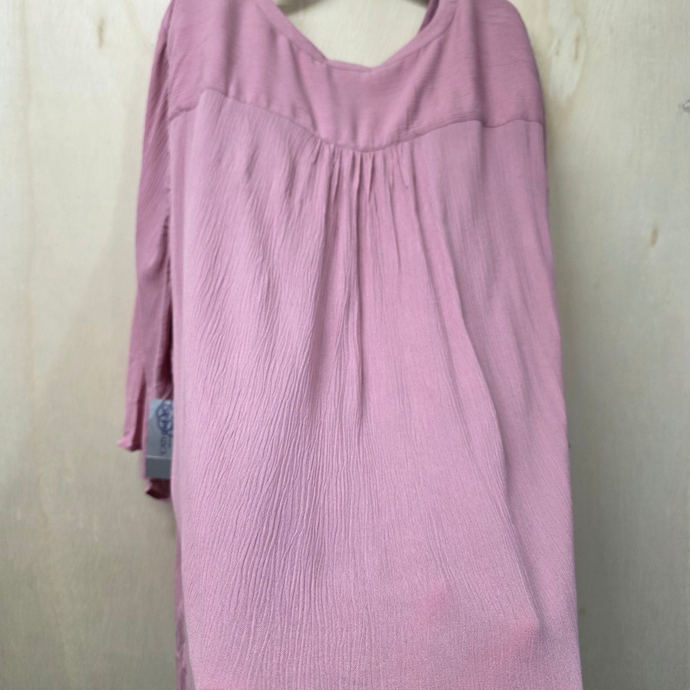 Catherines Womens 5X Dusty Rose Crochet Lace Split Neck Viscose Gauze Blouse - Picture 13 of 16